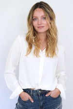 Blusa cuello camisero blanca