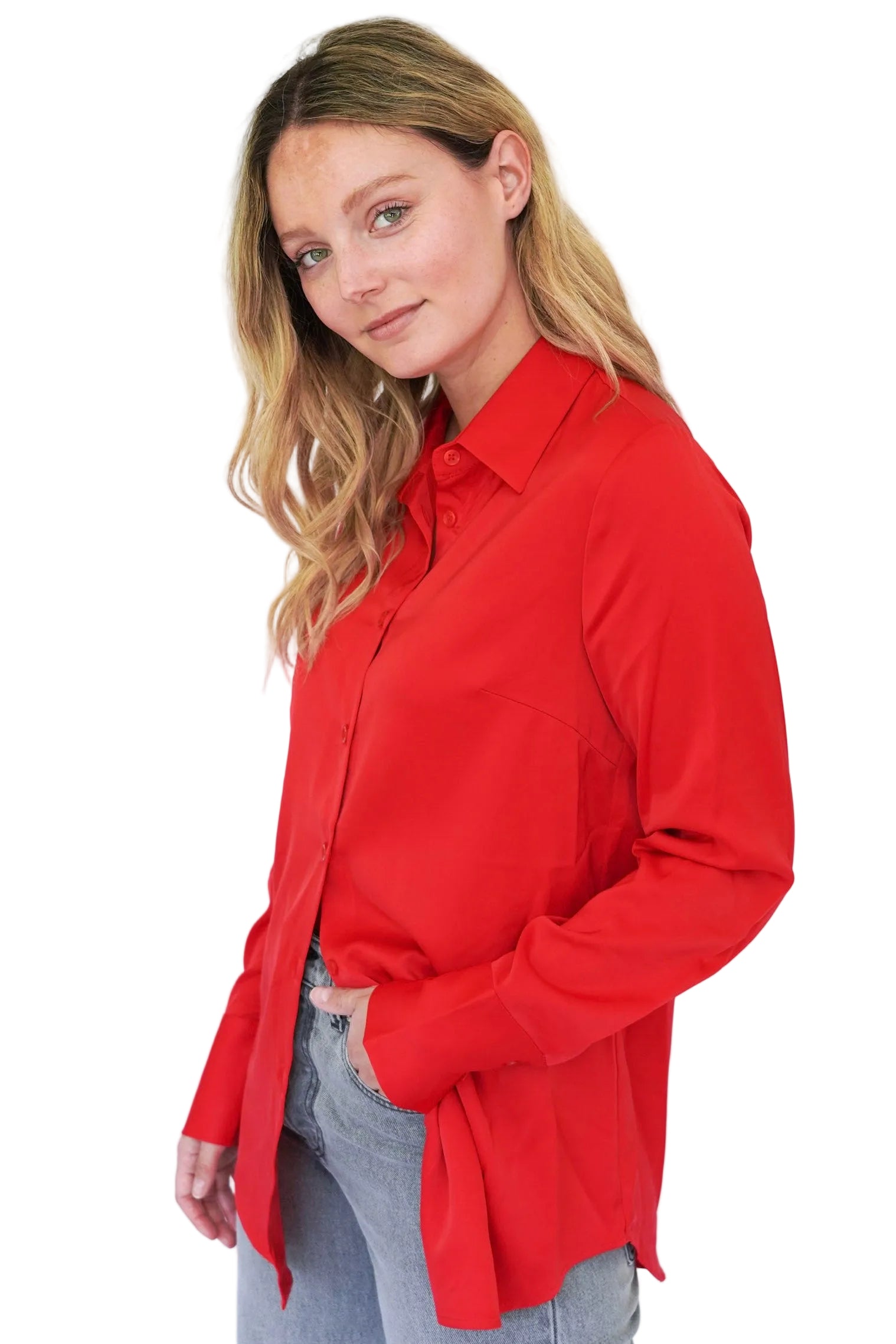 Blusa cuello camisero rojo