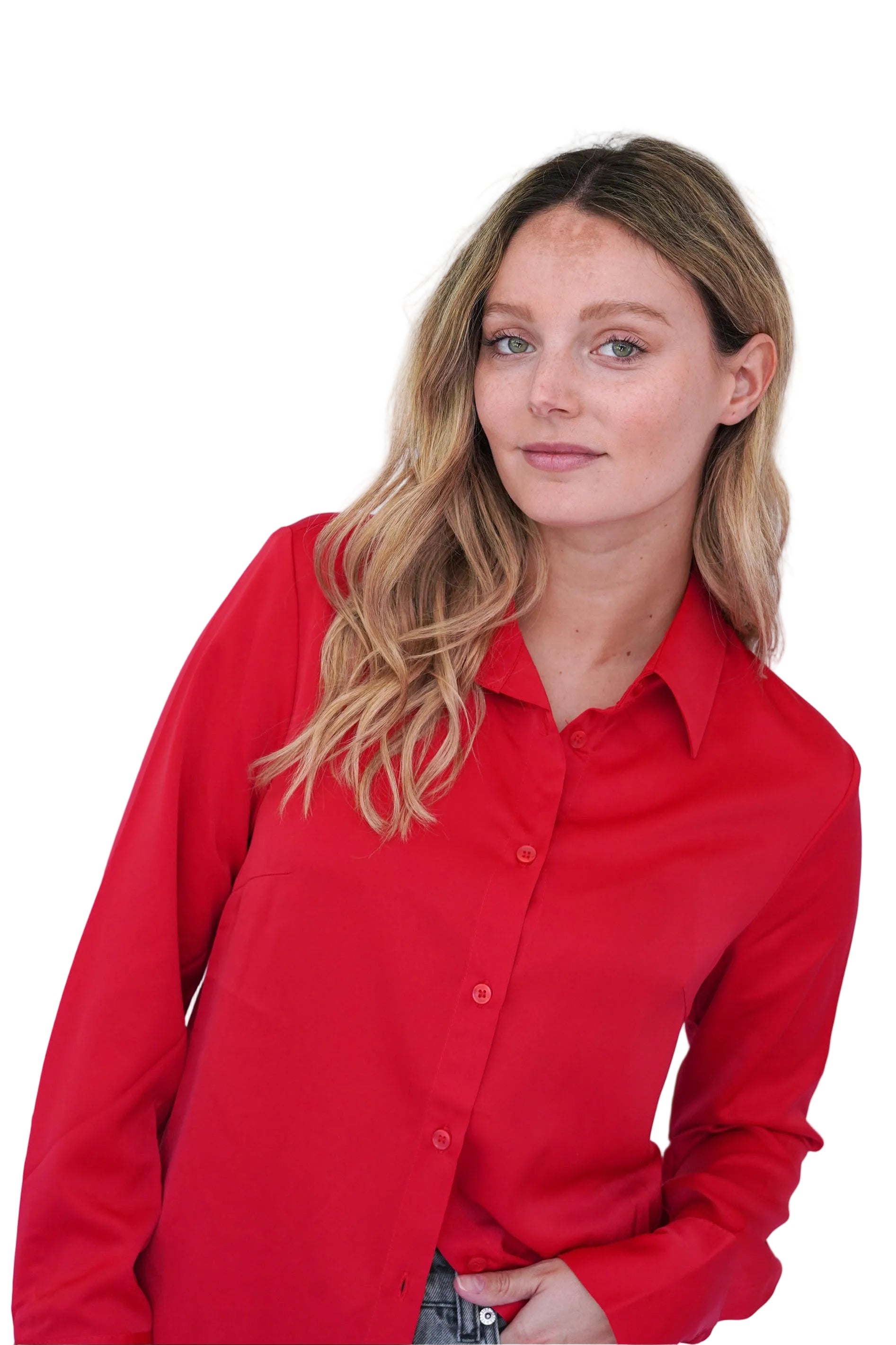 Blusa cuello camisero rojo