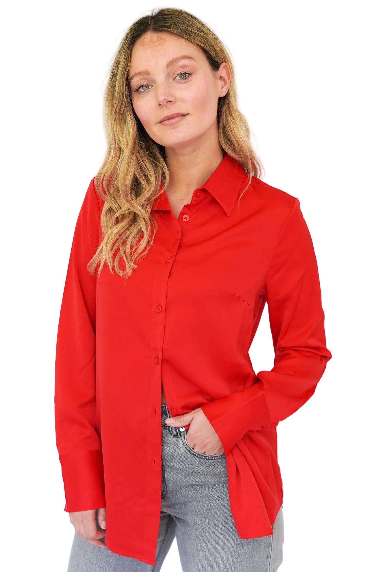 Blusa cuello camisero rojo