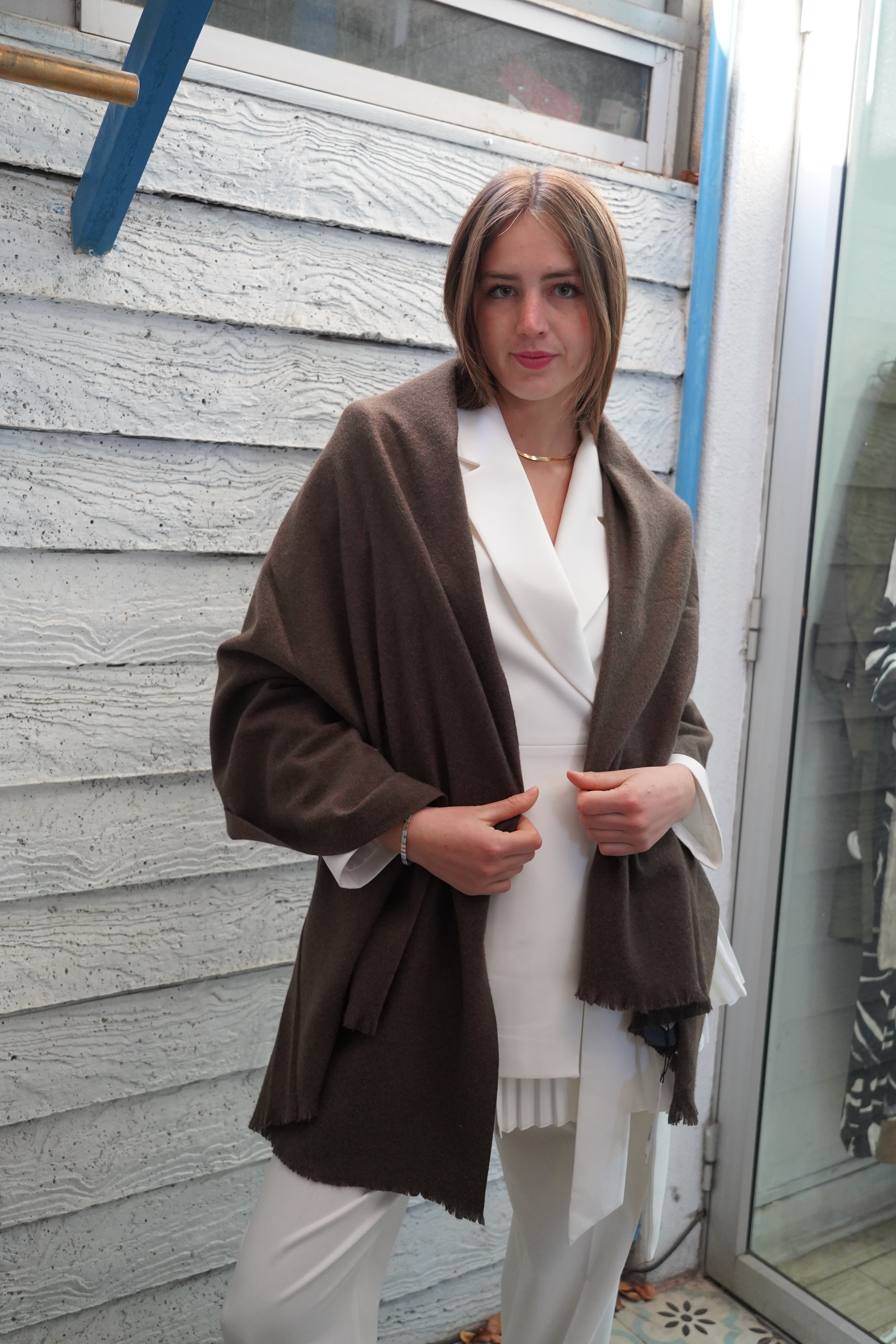 Pashmina chocolate cachemira lisa