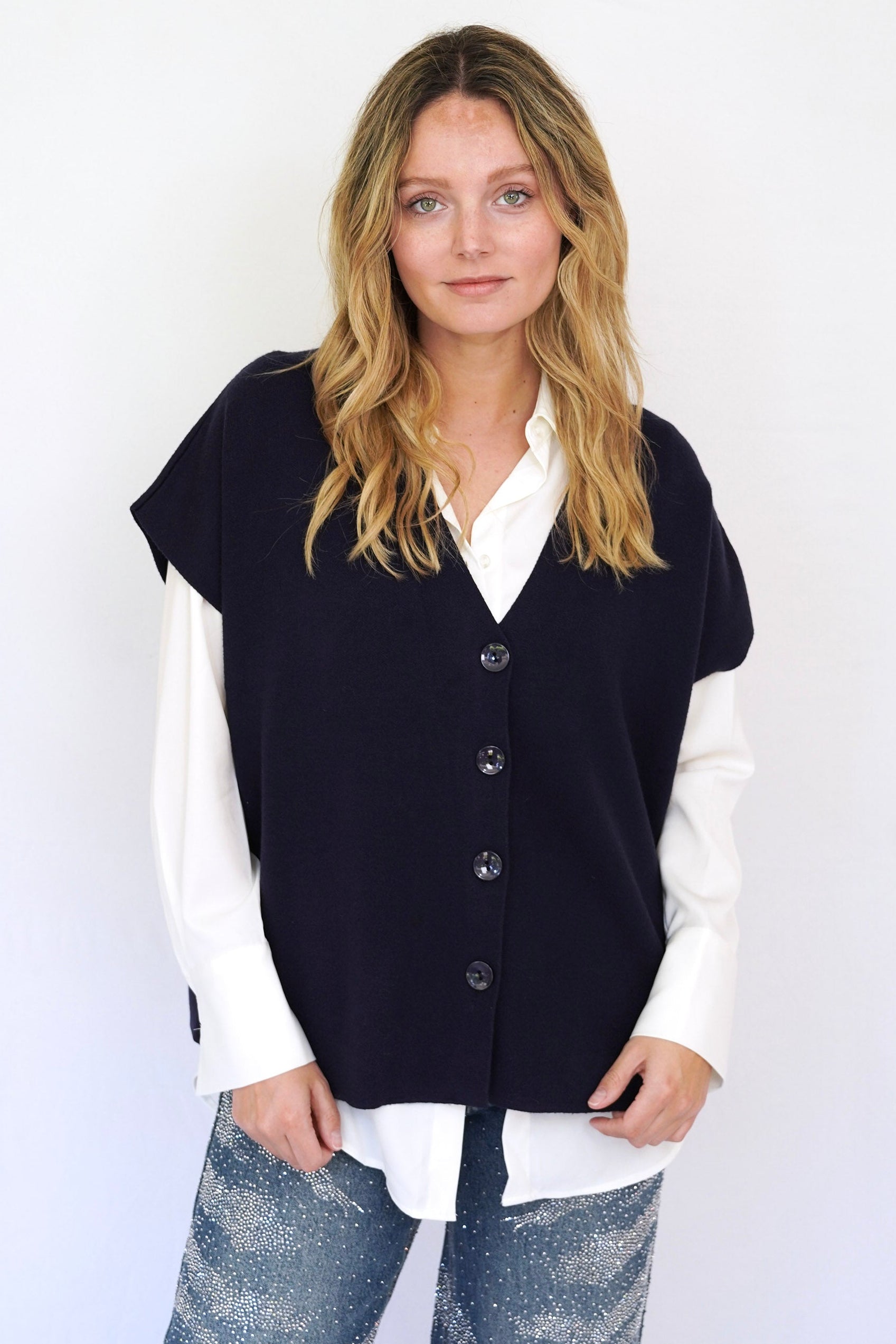 Chaleco cardigan azul marino