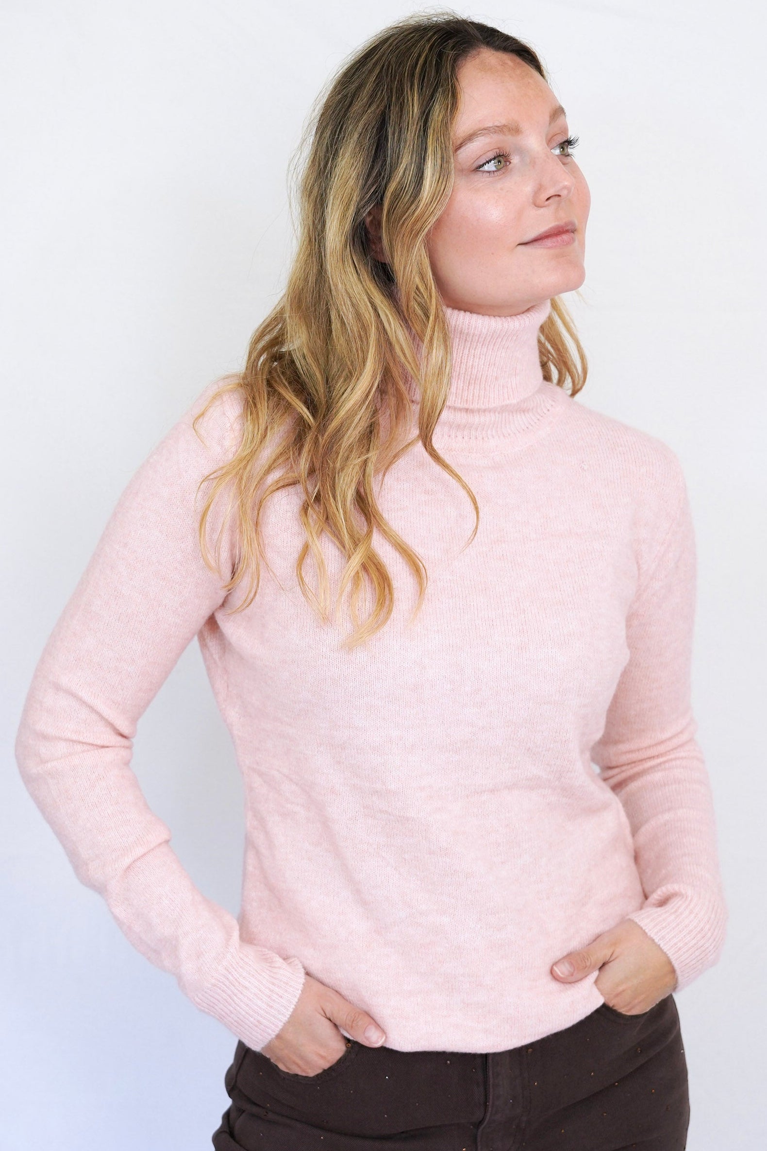 Chaleco lana turtleneck rosado baby