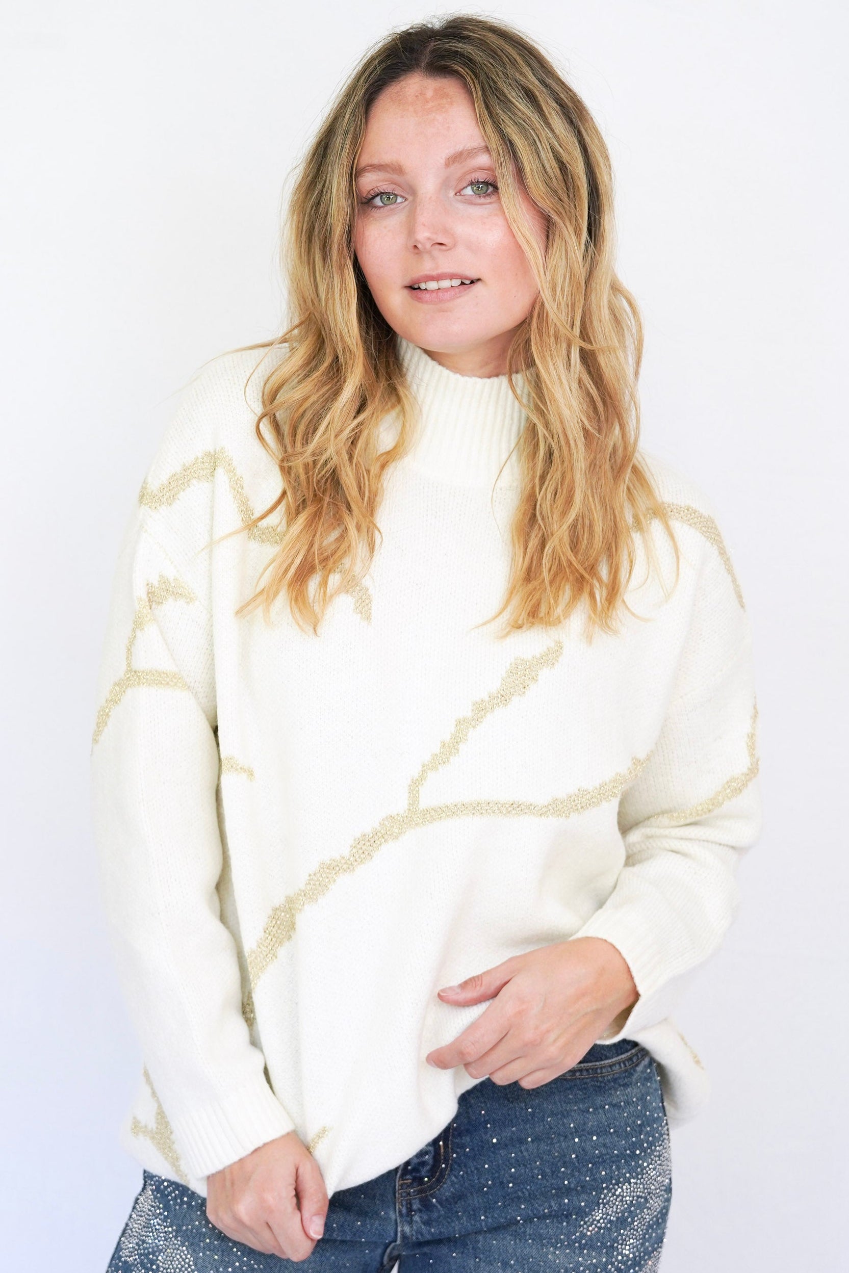 Chaleco cashmere detalles lurex blanco