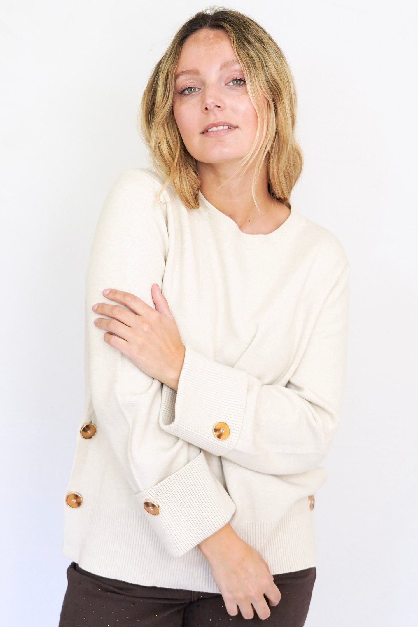 Chaleco crew-neck crema